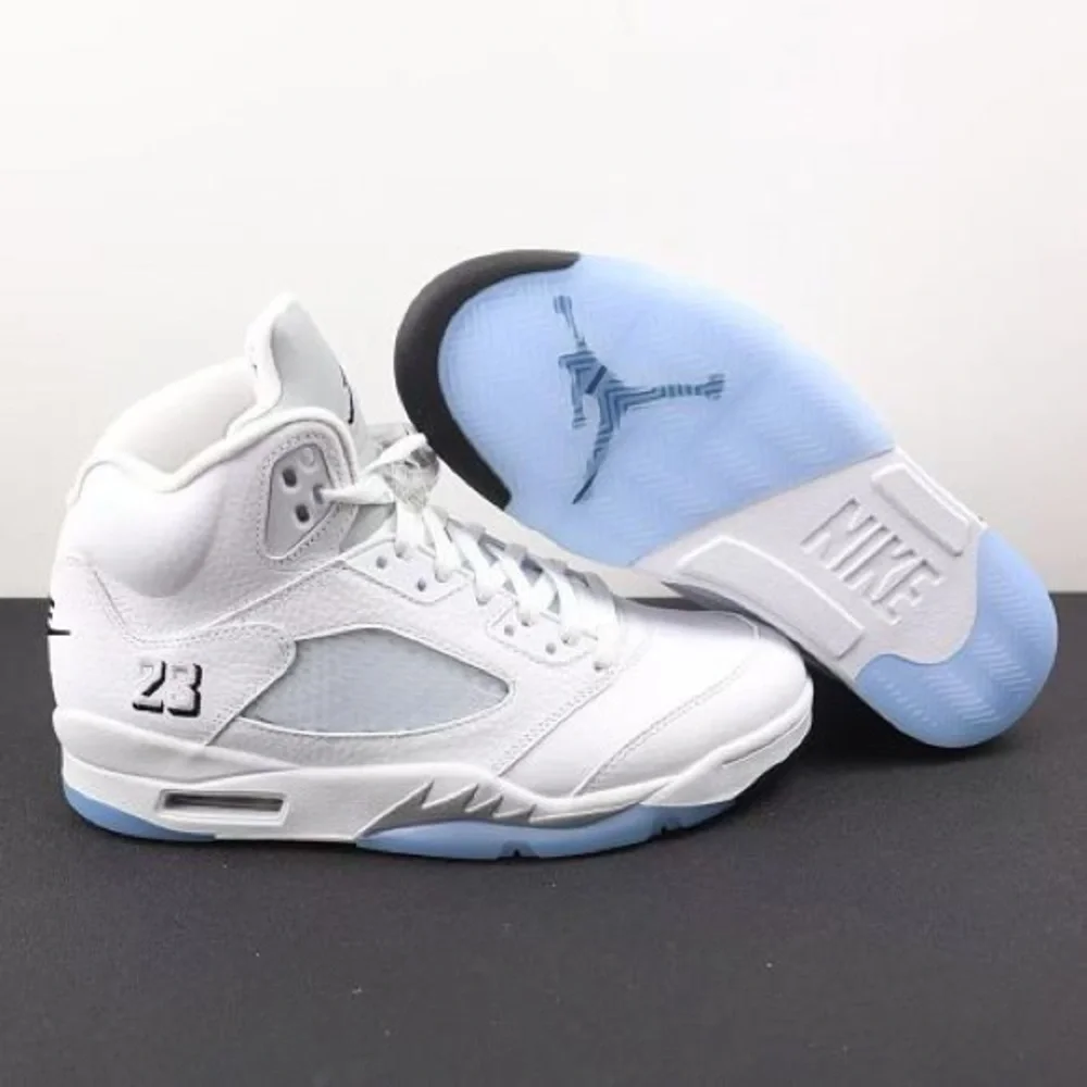 Jordan White Ice Blue Retro 5 Sneakers